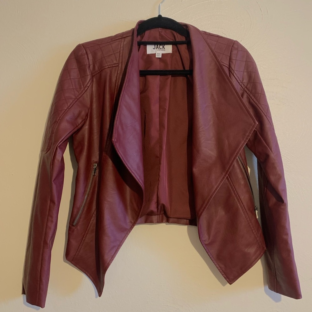 Jack by BB Dakota Maroon Burgundy Leather Jacket Quilted Back Cardigan Style